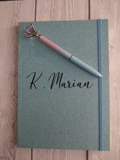 Personalised Glitter Notebook and Pen Set - Blue, Purple or Gold
