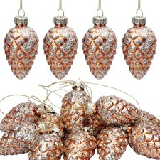 12 PCS Christmas Pinecone Glass Ornaments - Hanging Pine Cone Glass Painted Pine
