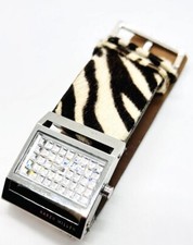 (B66) Fine Karen Millen Silver Tone Zebra Print Diamante Quartz Wristwatch