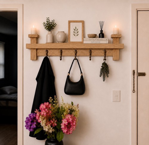 Wall mounted wooden coat - wooden, hat