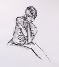 Art, Beautiful Woman Nude Art, Life drawing in Charcoal, ORIGINAL 26x32cm signed