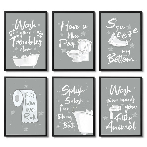 Grey bathroom prints - grey,
