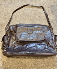 Cotton Traders Genuine Patch Brown Leather Overnight Weekend Bag, Unisex, New