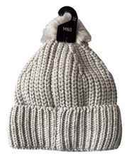 M&S Beanie Hat Pom Pom Knitted