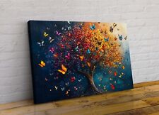 Large Colourful Tree of Life Butterflies Abstract Canvas Wall Art Picture Print