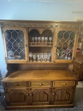 Large carved solid oak display cabinet dresser Glazed Door/Shelves bespoke made