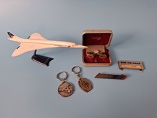 Concorde Memorabilia Silver Cufflinks Tie Pin, Model Aeroplane Name Badges Etc