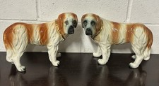 Antique Large Pair Staffordshire St. Bernard Dog Figures 19th Century Glass Eyes