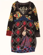 DESIGUAL Womens Graphic Long Sleeve Bubble Dress UK 18 XL Black Floral CW05