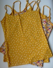 Next 3 x Vest Top mustard yellow floral / polka dot cotton cami tops Size 10 New