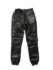 Black PU Leather Cargo Pants Trousers Joggers UK Size 28