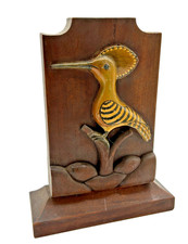 Carved Wood Lamp Base Kingfisher Fish Hoopoe Bird Relief Art |  C21 G23