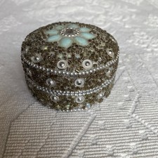 Vintage Monsoon home Metal Trinket Jewelery Box Mosaic  Beaded 