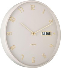 Silent Aluminium Wall Clock 40cm Flip Date Display Modern Grey Decor