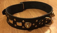 REAL LEATHER- ROTTWEILER - ROTTIE - DOG COLLAR WITH BRASS OR SILVER FITTINGS