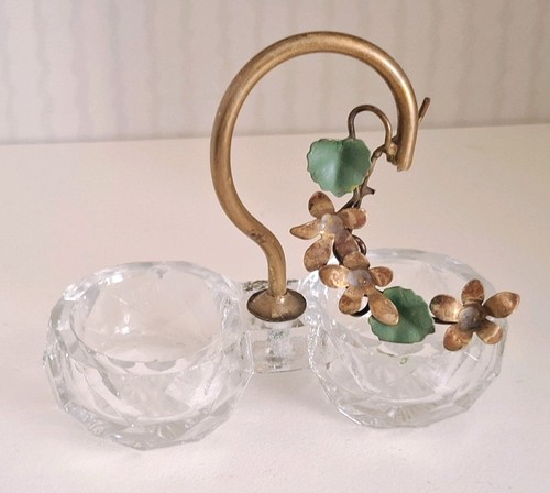Antique glass salt pot - salt, double