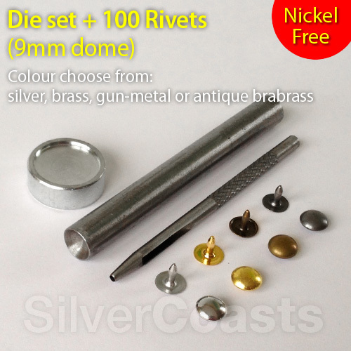 100 dome rivets - +, die