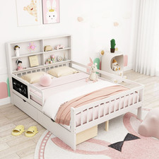Double Size Bed Frame w/2 Storage Drawers & Bookcase Headboard