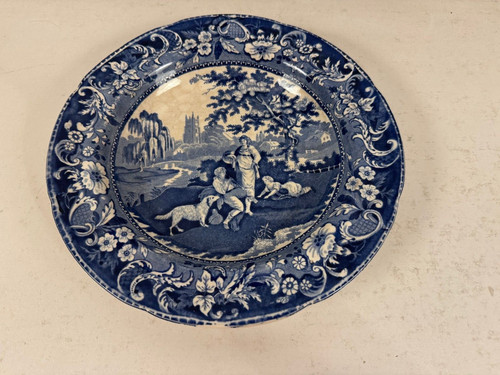 Antique davenport blue white - antique,