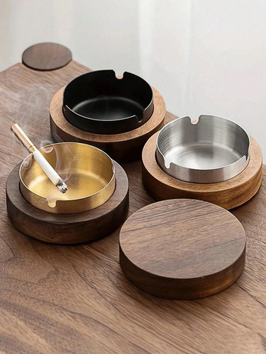 Wooden ashtray with lid - wooden,