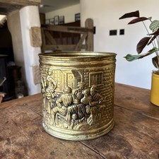 Vintage Brass Bin Embossed