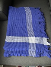Vintage Indian Amarjothi Handwoven Blue Waffle  Blanket 130x200cm