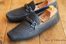 Salvatore Ferragamo Blue Woven Leather Bit Loafers Shoes UK 8.5 EEE US 9.5