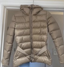 Genuine Moncler Ladies Down Jacket, Size 12, Gold with Detachable Fur On Hood