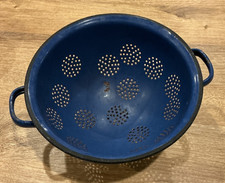 Vintage Ceramic Colander Blue Farmhouse  French Enamel kitchenalia shabby chic