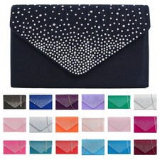 Ladies Satin diamante Clutch Bag Evening Bridal Wedding Fashion Prom Handbag uk
