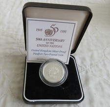 1995 UNITED NATIONS £2 PIEDFORT SILVER PROOF - boxed/coa