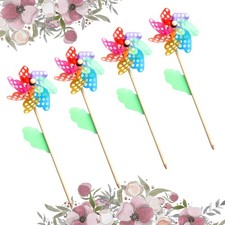  4pcs Exquisite Dot Colorful Plastic Windmill Kids Toy Wooden Pole Garden Lawn