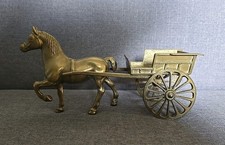 Vintage Antique Brass Horse and Cart / Carriage Figurine Ornament - 27cm Long