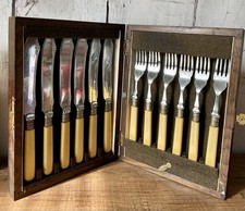Vintage Chrome Plated Fish Knives And Forks Set In Original Wooden Case