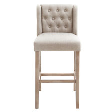 2x Kitchen Breakfast Bar Stool Button Back Linen Padded Counter Chair Barstools