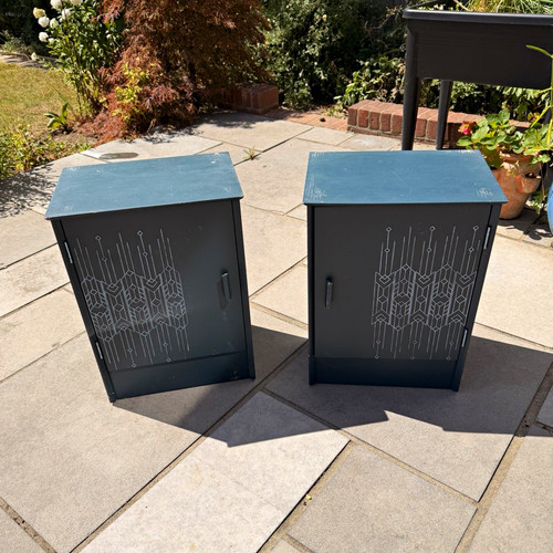 Pair grey wooden bedside - pair,