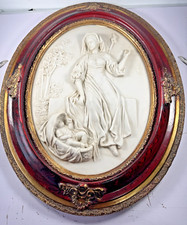 Biggs & Sons London Alabaster Relief Wall Plaque Oval Gilt Frame Mother & Child