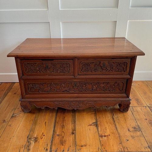 Carved teak chest drawers - carved,