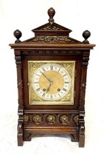 Antique LENZKIRCH Oak Aesthetic Movement TING TANG Bracket Mantel Clock WORKING