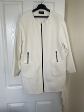 Eugen Klein winter white cream collarless mid length  jacket Size Uk 12