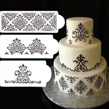 3PCS/SET Flower Plastic Stencil Fondant  Cake Decorating Tools Border  Lace Mold