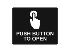 ⬛ Black Aluminium “Push Button to Open” Sign – Self-Adhesive Door Control Plate