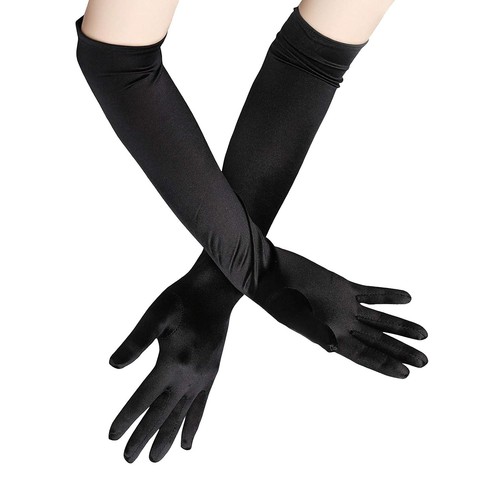 Long black satin gloves for - gloves,