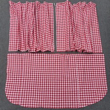 Vintage red gingham cotton fabric, curtains and tablecloth, country cottage