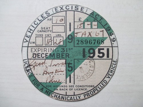 Tax disc old - -, vehicle