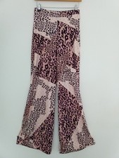 Pink Beige Black Leppard Print Wide-Leg Trousers Boohoo Size 10 Elastic Waist