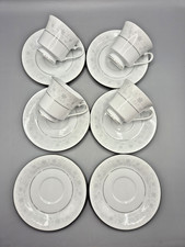 Set Of  Crown Ming Fine China Cups & Saucers, Silver Grey Floral Pattern