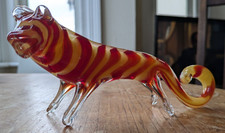 Vintage Murano Art Glass Tiger Cat Figurine Hand Blown 21cm Long