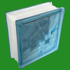 Used Light Blue Wavy Glass Brick Block Privacy Wall Build Square 190mm² x 80mm