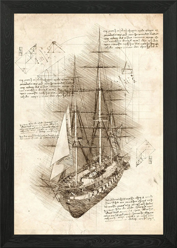Old sailing ship barque framed - sailing,